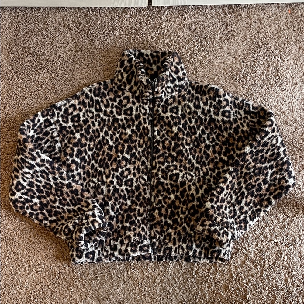 American Eagle Outfitters Leopard Print Teddy Jacket